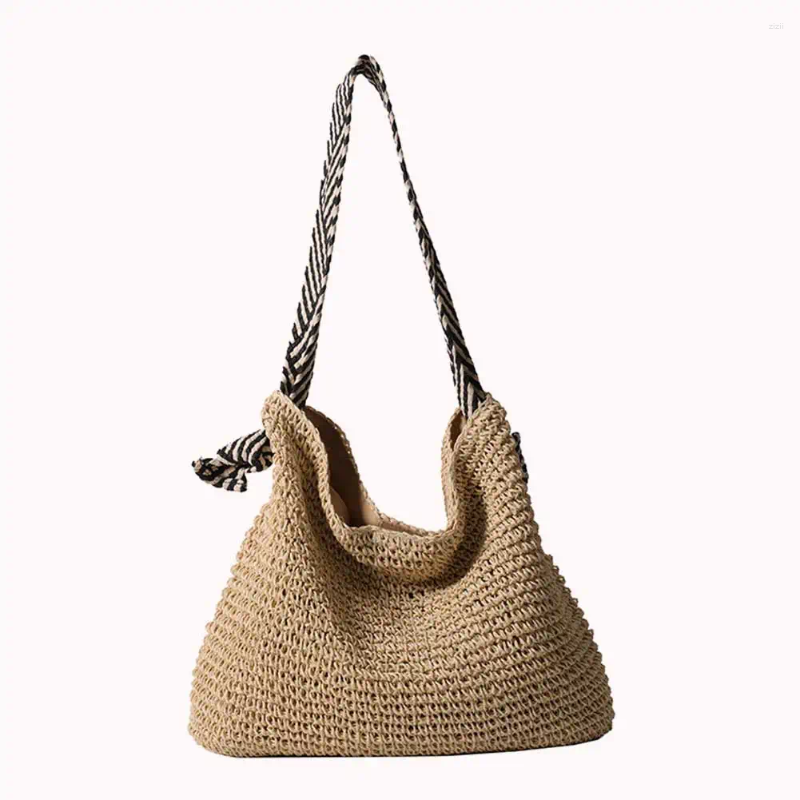 Drawstring Women Vintage Hobo Bag With Wide Geometric Strap Crochet Beach Handbag Large Capacity Weaving Travel Ladies Summer Daily 00a1 4