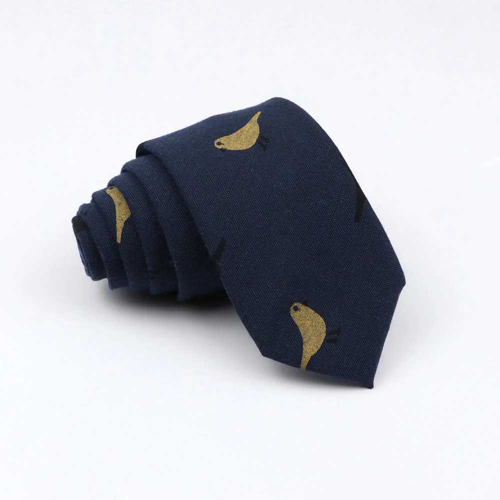 Mens 6cm Classic Cotton Handmade Thin Neck Tie for Wedding Casual Collar Set Bird Flower Printed Collar Tie Gift Y240925
