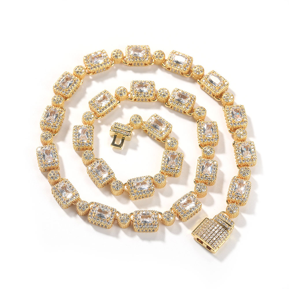 Hip Hop Tennis Chain Necklace Bracelet White Pink Zirocn 18k Gold Plated Men Women Lover Couple Jewelry