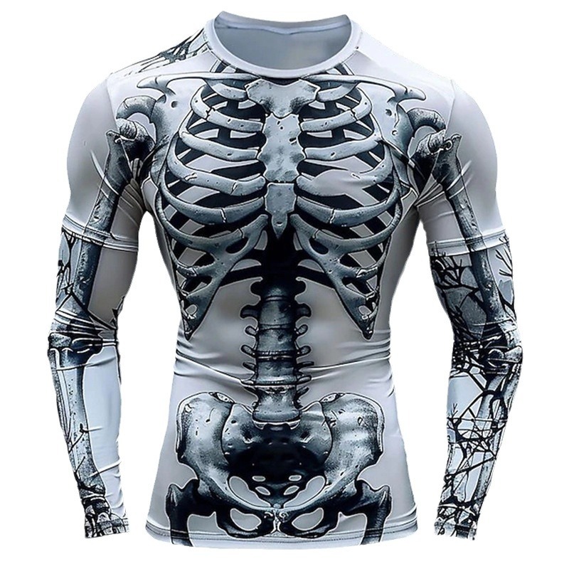 Men's Halloween new patterned long sleeved Casual and fashionable shirt with printed loose skull T-shirt dh910320090