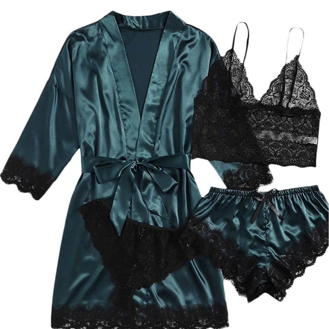 European and American underwear 4-piece Lei suspender pamas women's summer set nightgown