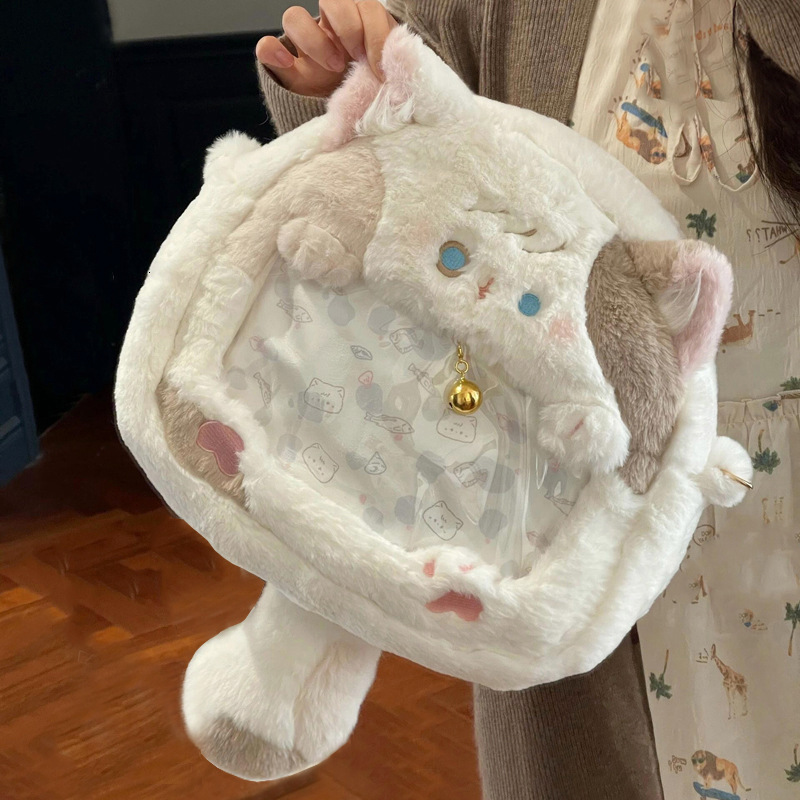 2024 New Designer Backpack Cute Plush Kitten Pain Backpack JK Sweet Girl Anime Transparent Small Appetite Oatmeal Bag