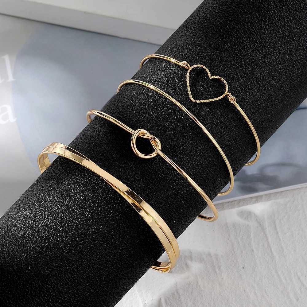 IPARAM Fashion Heart Cross Bracelet for Women Punk Gold Color Open Mouthed Bangle Set Trendy Jewelry Gifts AccessoriesX240925