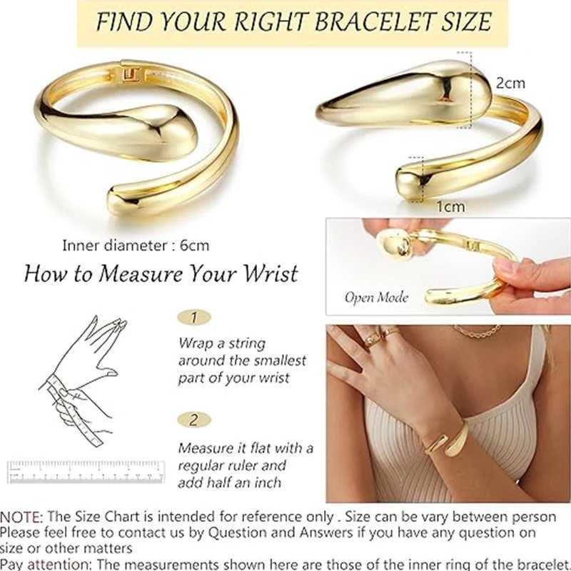 Wide Bangles for Women 14K Gold Plated Chunky Waterdrop Open Wrist Cuff Stretchable Thick Irregular Twisted BraceletX240925