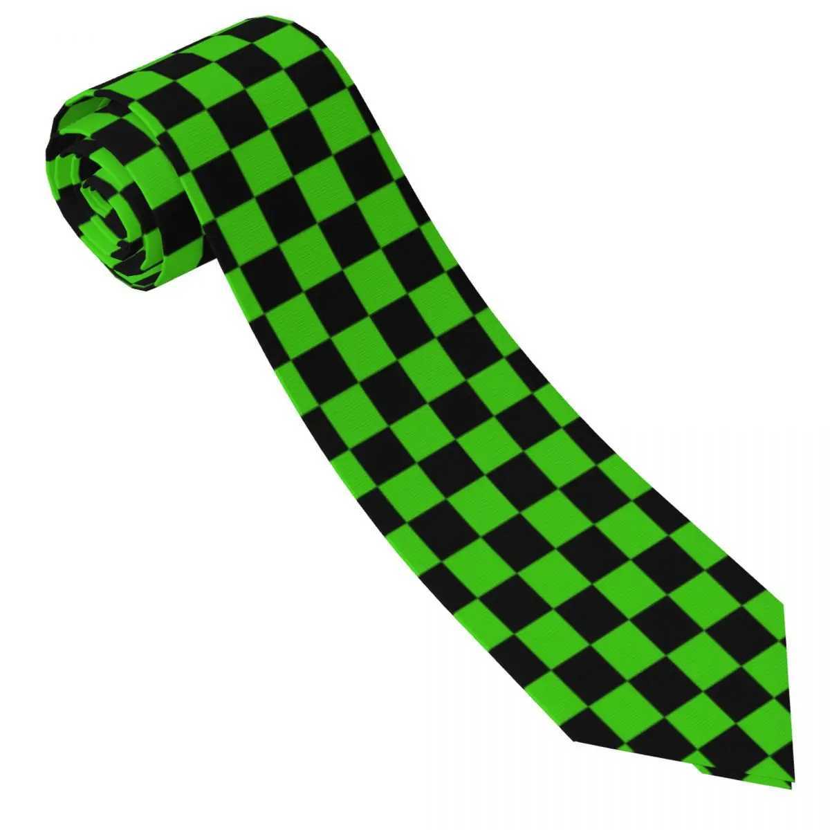 Customized checkered pattern collar mens suit tie green and black checkered board for Thanksgiving Y240925