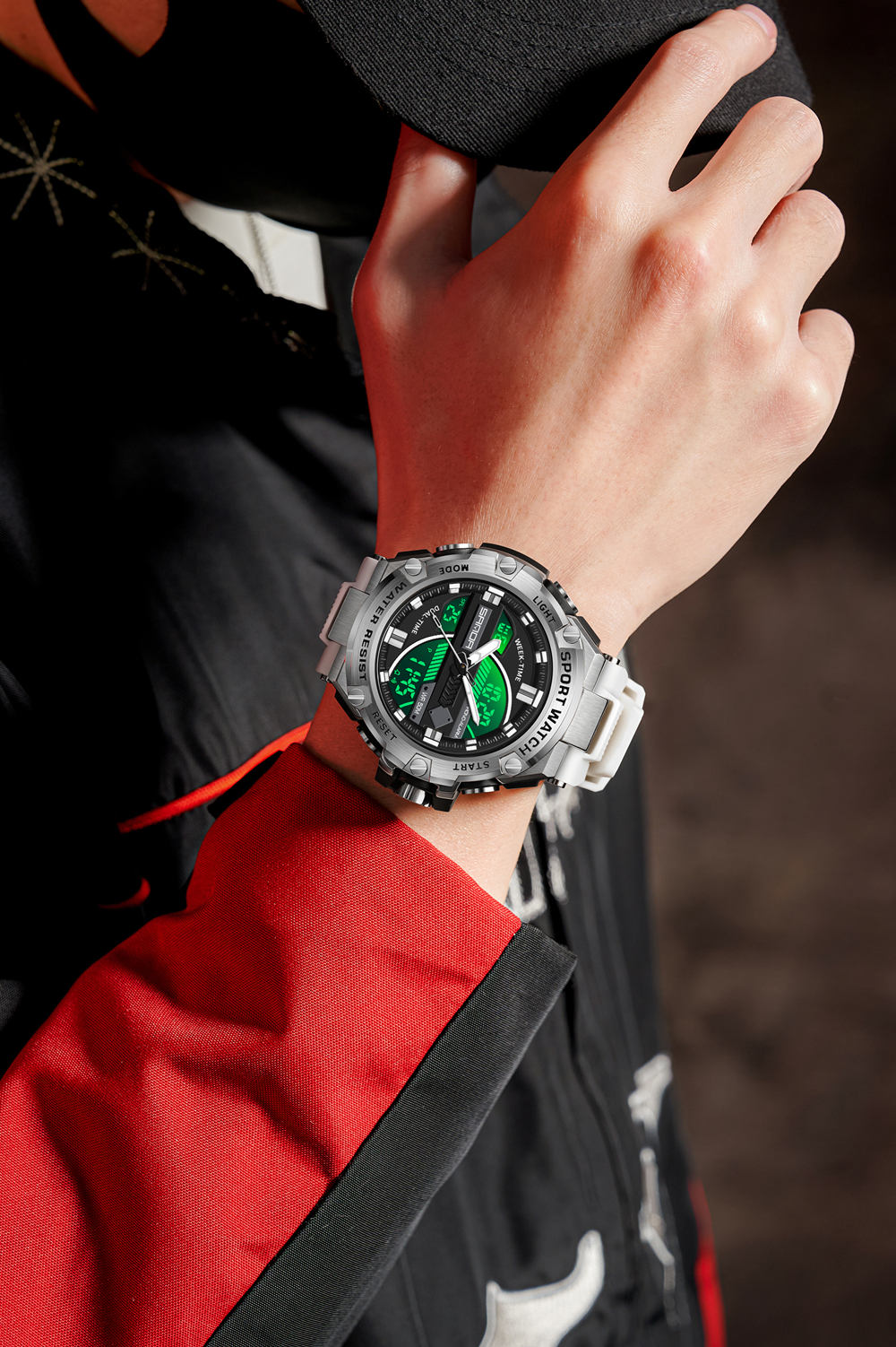 SANDA 3185 Men's New Rubber Strap Alarm Mode Waterproof and Shockproof Outdoor Sports Timing Watch