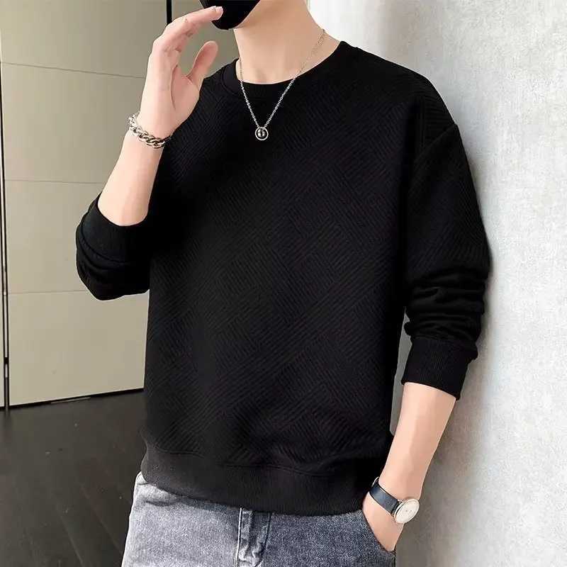 New Loose-fit Mens Trendy Pullover Sweatshirt Casual Solid Color Round Neck Sweatshirt Trendy Autumn Hoodies SweatshirtsX240925