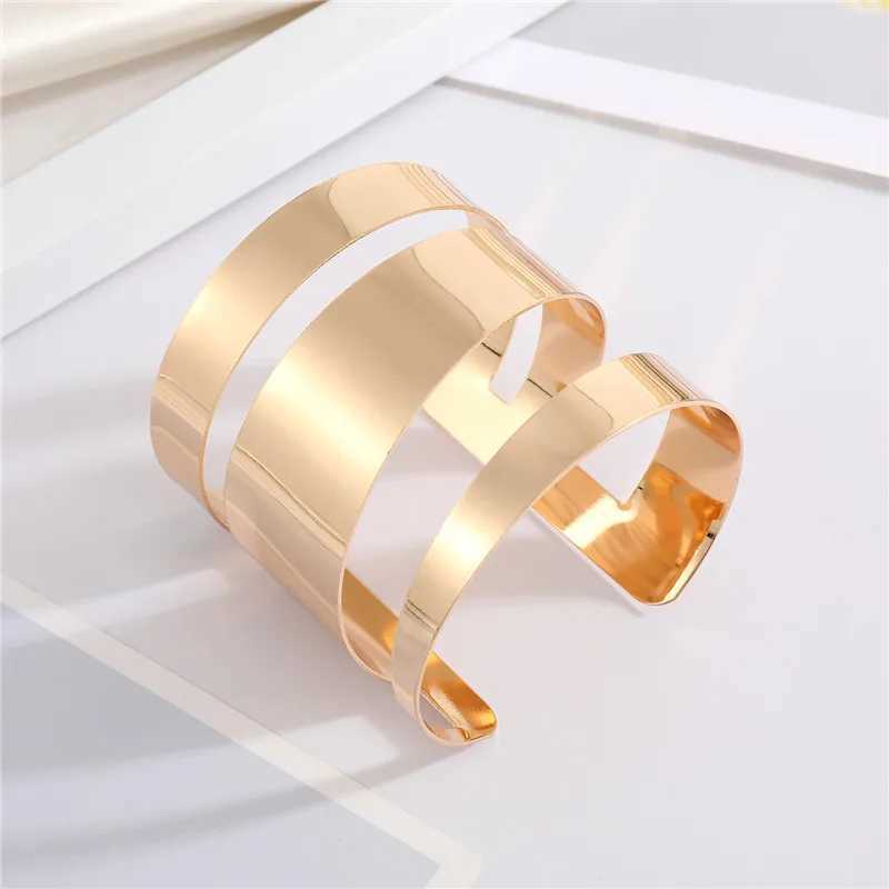 European Shiny Metal Flower Leaf Rhombus Bracelet For Women Men Open Adjustable Wide Cuff Bracelet Party Wedding Jewelry B26X240925