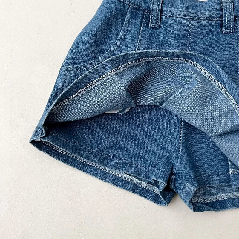 Spring Girls Set denim cardigan sweater hemshort skirt set solid color girls casual fashion ruffled topdenim 240925