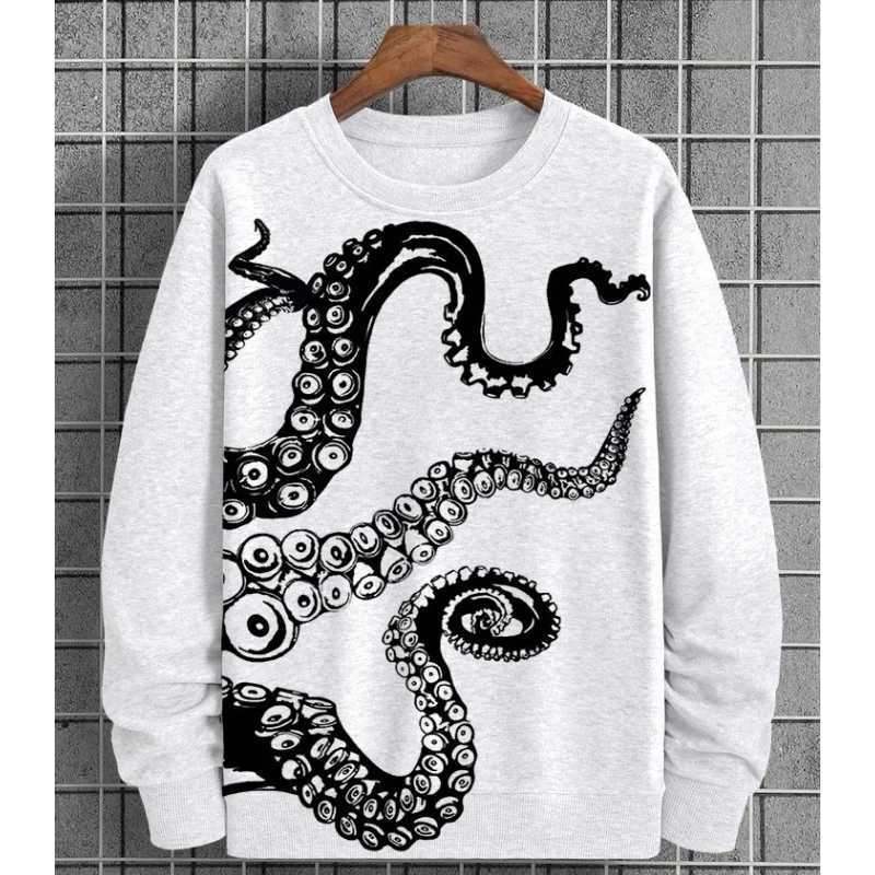 3D Printing Tentacle Hoodie For Men Marine Animal Pattern Sweatshirt Autumn Long Sleeve Round Neck Pullover Street Loose HoodiesX240925