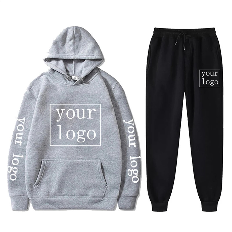 Customized casual sportswear mens set hooded pants 2piece personalized unisex clothing 240925