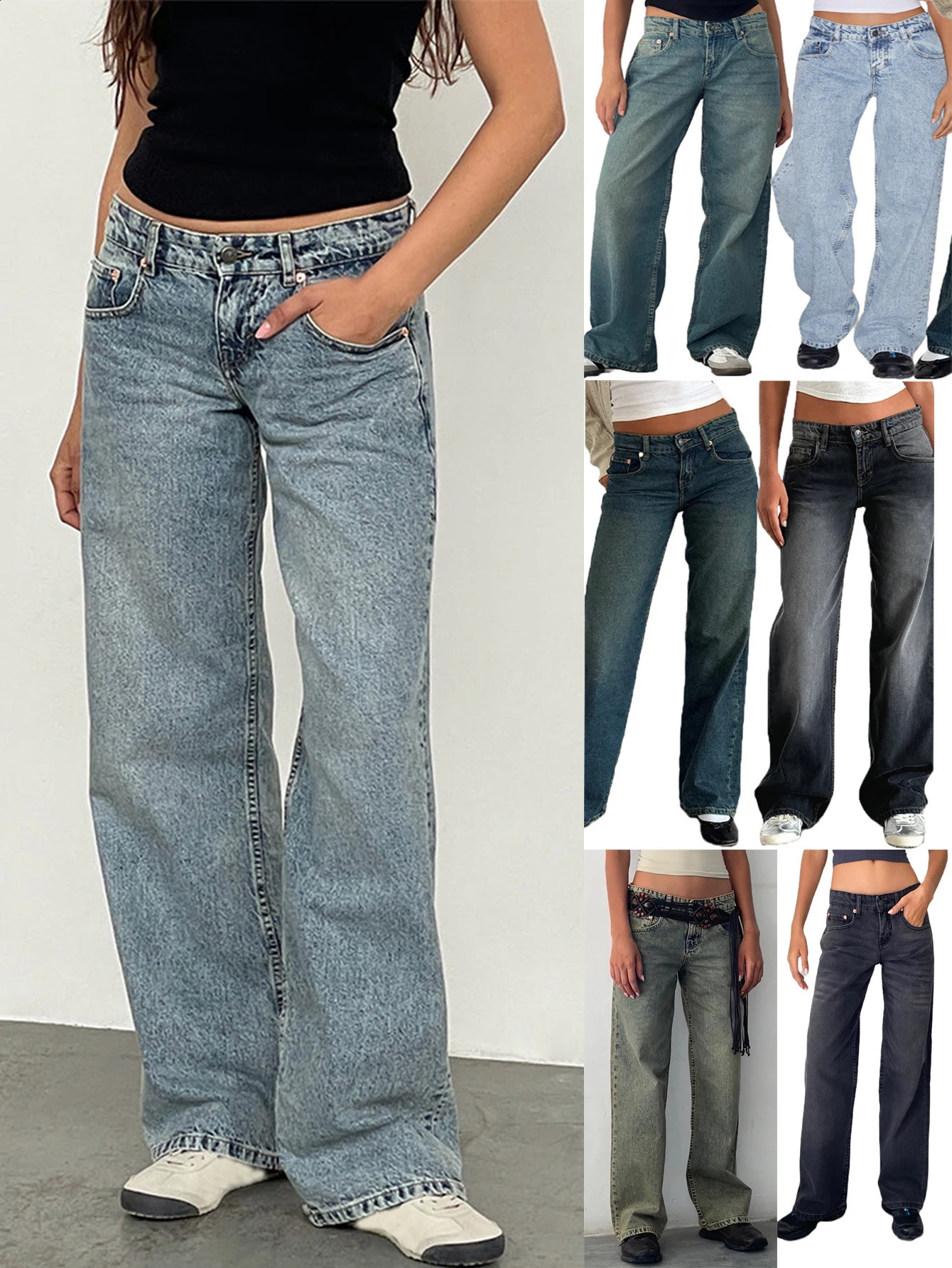 Womens Y2K Wide Leg Jeans Baggy High Waist Straight Leg Boyfriend Denim Pants Casual Vintage Loose Jeans Streetwear 240921