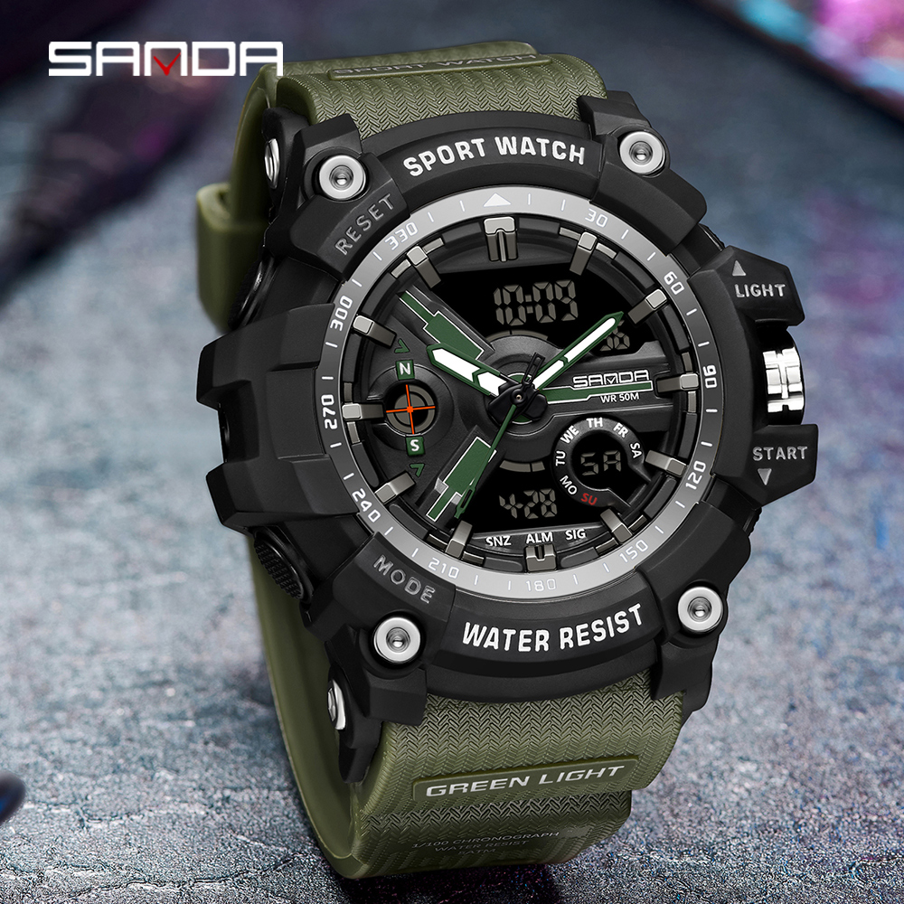 SANDA 3179 Digital Men's Military Watch 50M Waterproof Watch Dual Display Quartz Sports Watch Men's Night Light Relogio Masculino 59