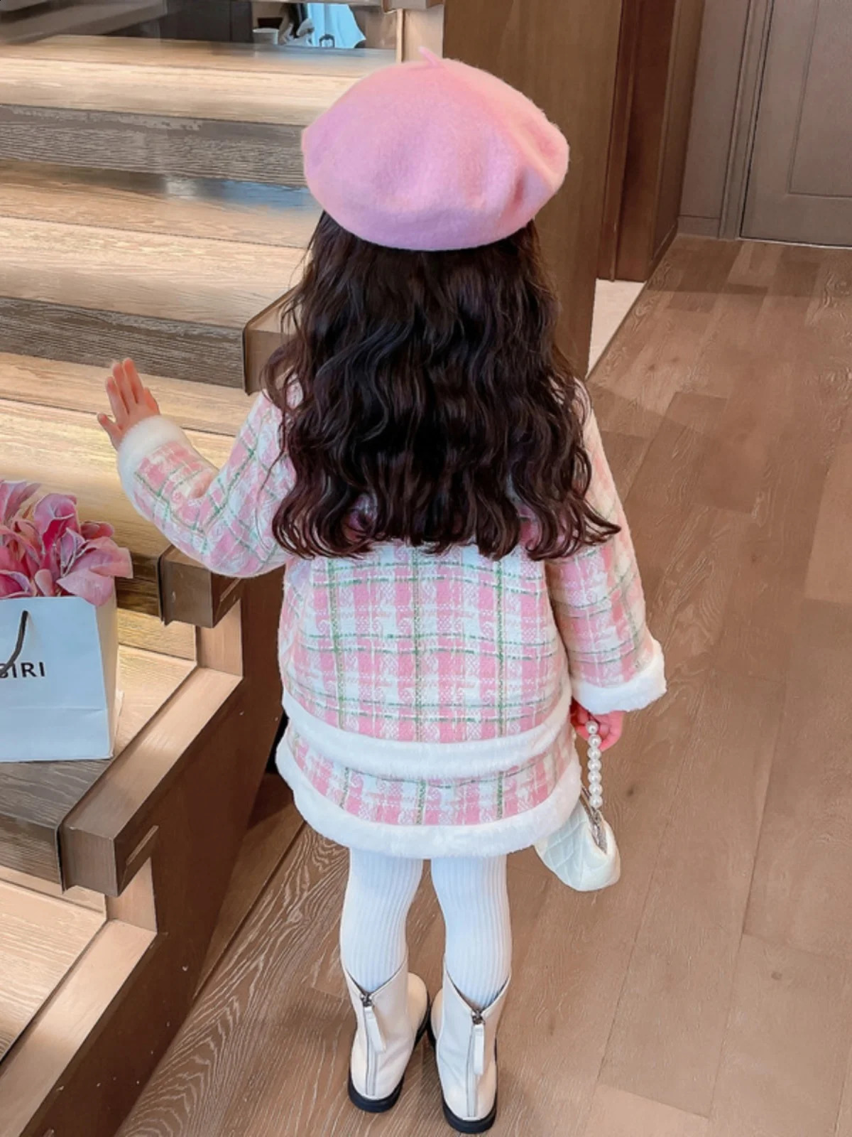 Kids 2pcs Tweed Clothes Set Girls Fashion Spring Winter Children Plush JacketDress For 1-8 Years Elegant Sweet Outfit XMP594 240913