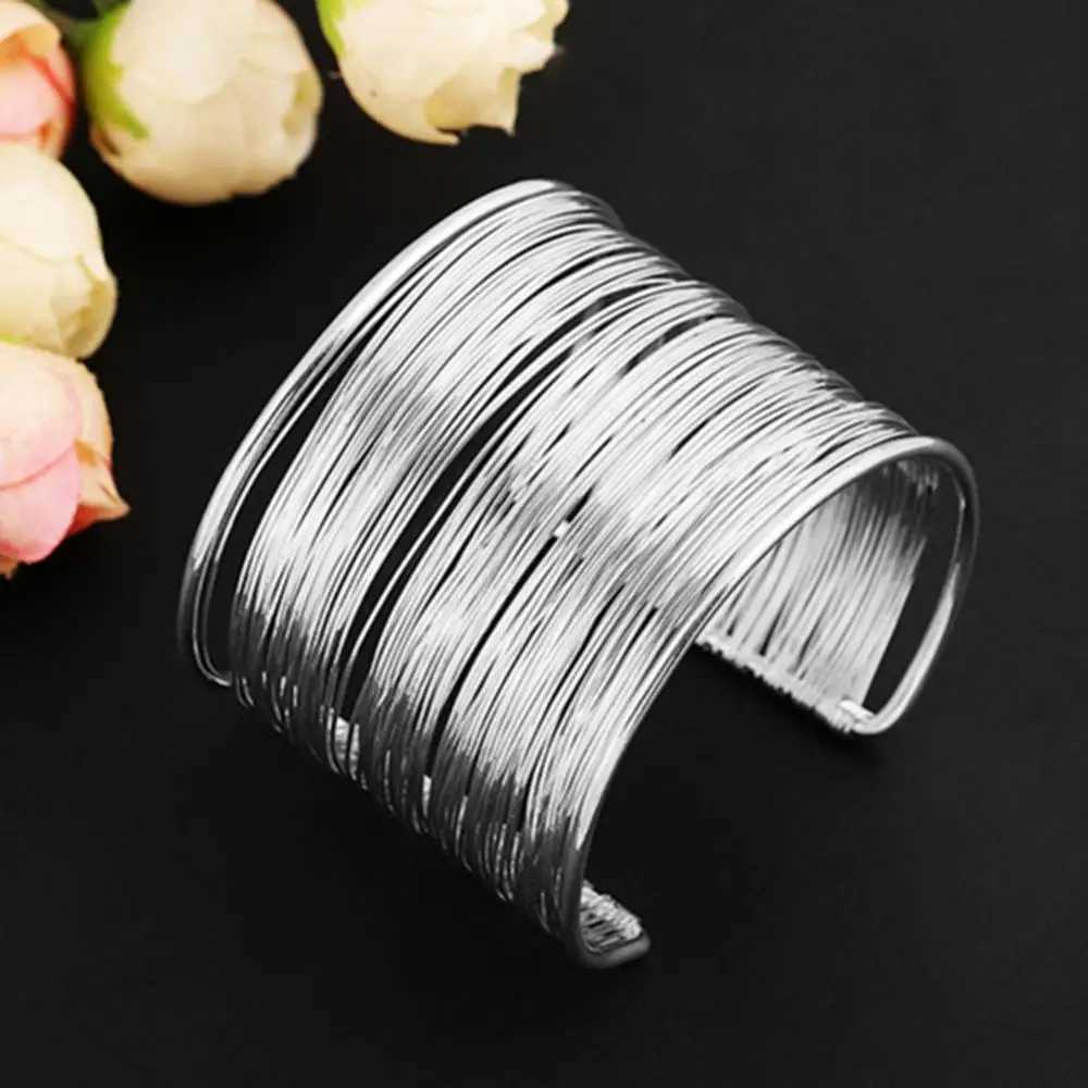 Fashion Gold Bangles Womens Multilayer Metal Wires Strings Open Bangle Wide Cuff Bracelet GiftX240925