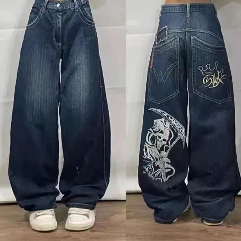 Mens Jeans American High Street Haruku Retro Striped Stars Print Women Trendy Brand Zipper Casual Oversized Trousers Men Asian Size Winter Pants