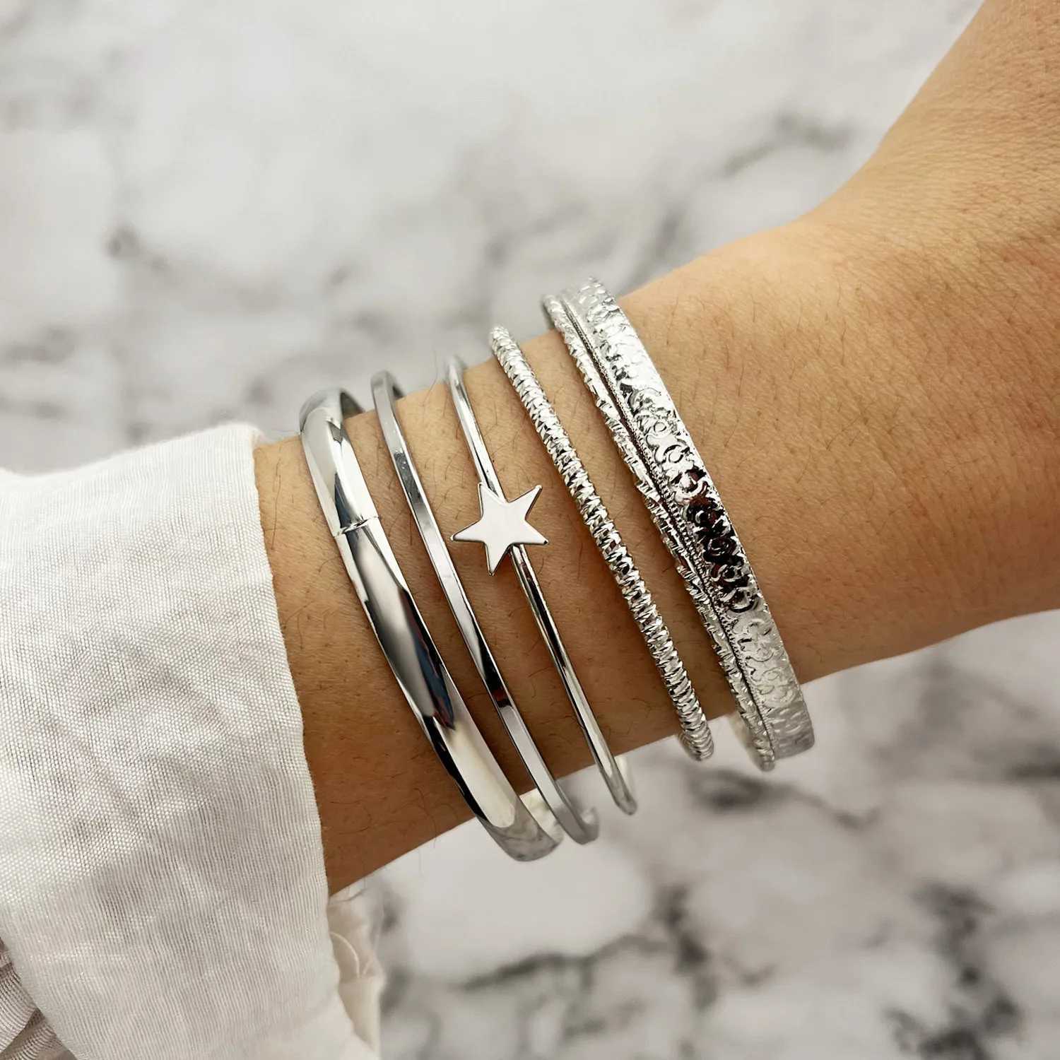 6Pcs /Set Vintage Punk Open Mouth Five-Pointed Star Bracelet Set Women Golden Geometric Metal Irregularity Bracelet PartyJewelryX240925