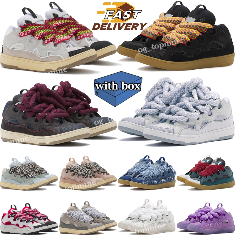 Mens Womens Designer Dress Shoes Embossed Curb Leather Sneakers Denim Blue Pink Green Nappa Calfskin Platform Rubber Sole Casual Trainers