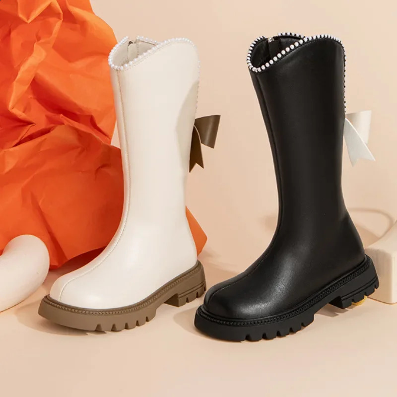 Girls and childrens boots winter long princess foreign girls with cashmere shoes 240925