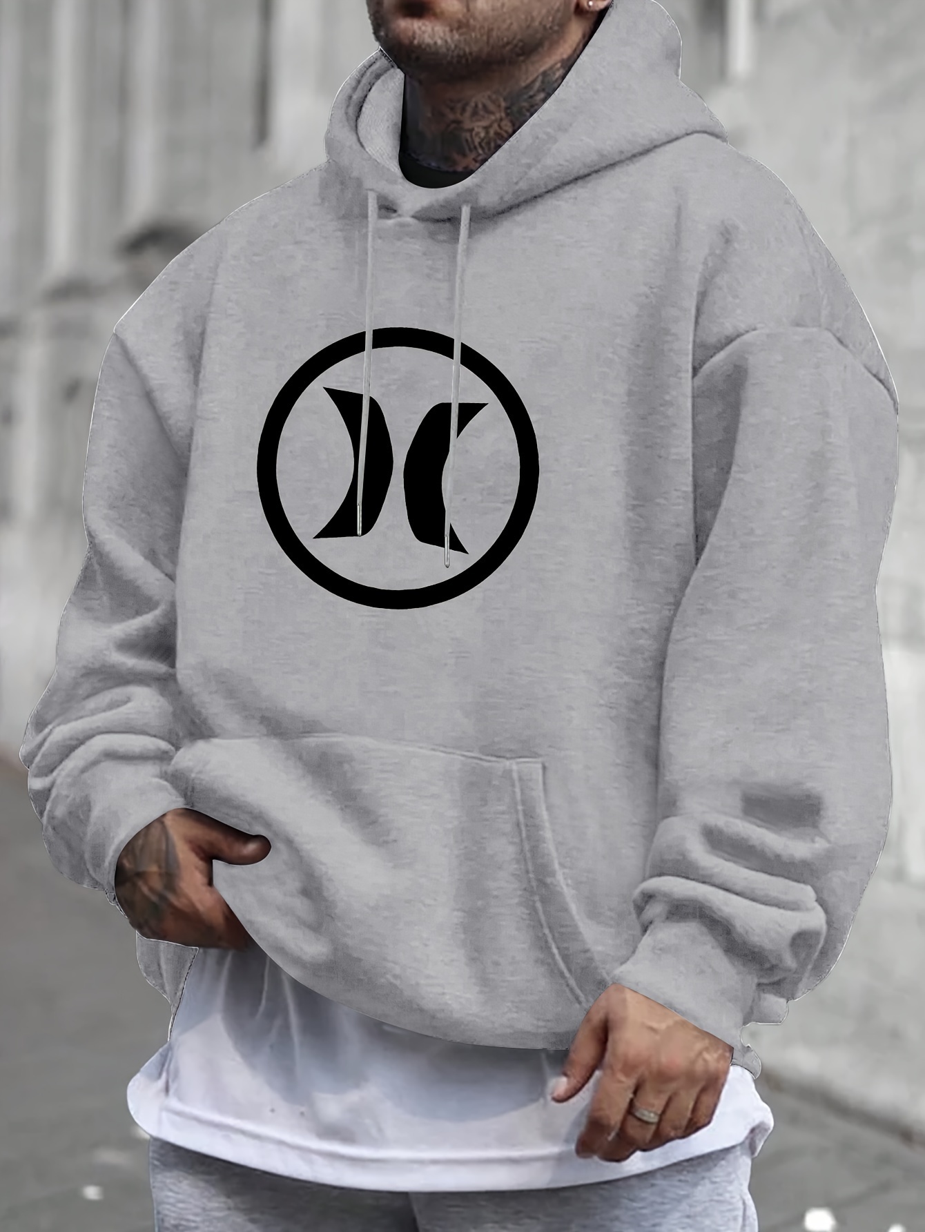 Symmetrical X Logo Print, 's Fashion Casual Hoodie With Drawstring And Kangaroo Pocket Design, Comfy Long Sleeves Pullover Hoodie, Autumn And Win