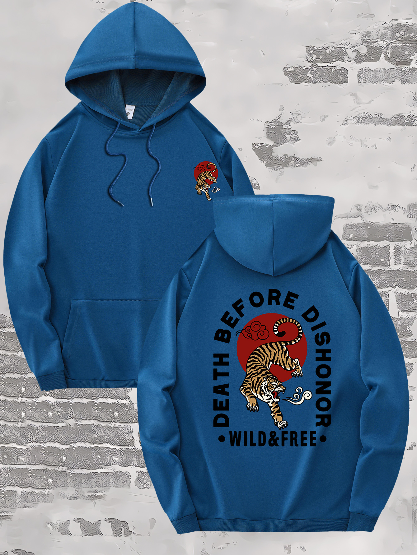 DEATH BEFORE DISHONOR Printed Men's Trendy Drawstring Hoodie With Long Sleeves With Kangaroo Pocket, Comfortable Tops For Leisure & Workout, Best