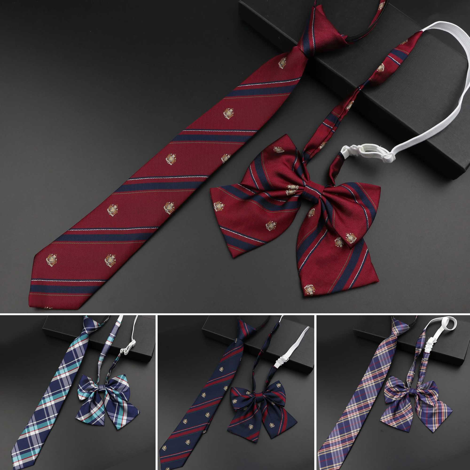 Newly arrived girls/boys summer school formal uniform tie set colorful striped checkered British tie Y240925