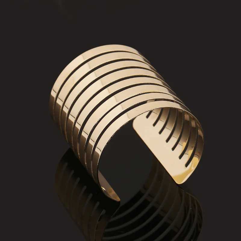 Gold Silver Color Hollow Wide Cuff Bracelets Bangles For Women Men Punk Geometric Alloy Open Big Bangle Bracelet Fashion JewelryX240925