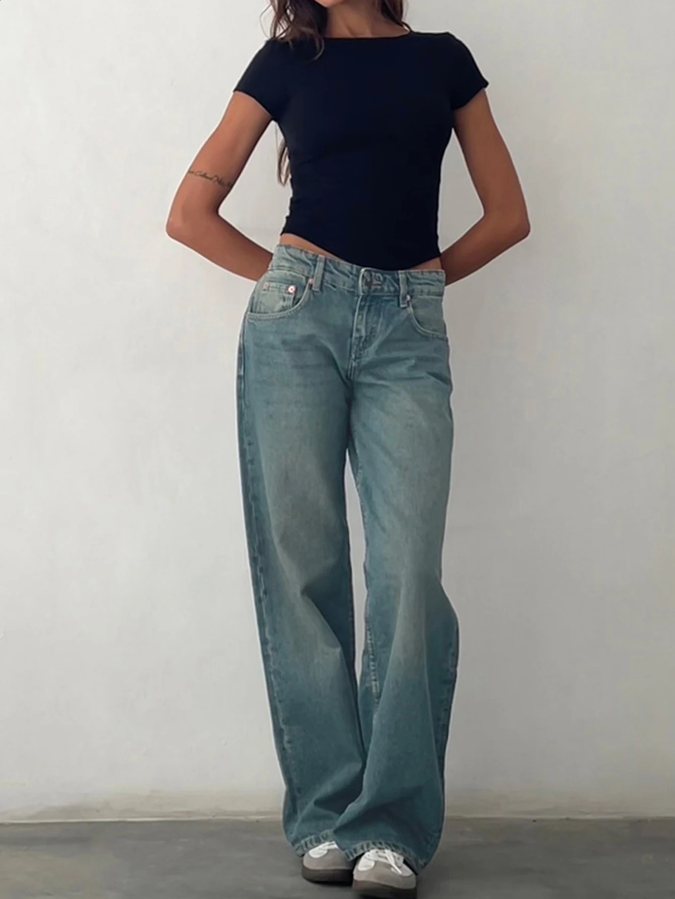 Womens Y2K Wide Leg Jeans Baggy High Waist Straight Leg Boyfriend Denim Pants Casual Vintage Loose Jeans Streetwear 240921