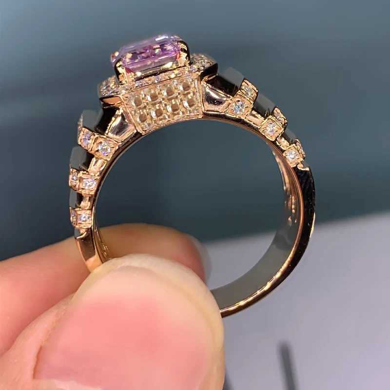 Huitan Aesthetic Pink Cubic Zirconia Female Engagement Ring Luxury Gold Strap New Design Wedding Fashion Ring Jewelry W240925
