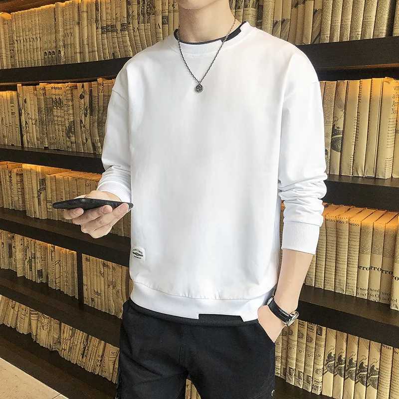 Spring Autumn Men Harajuku O Neck Hoodies Men Casual Solid Color Sweatshirt Fake Two Pullover Male Basis Streetwear SweatshirtX240925
