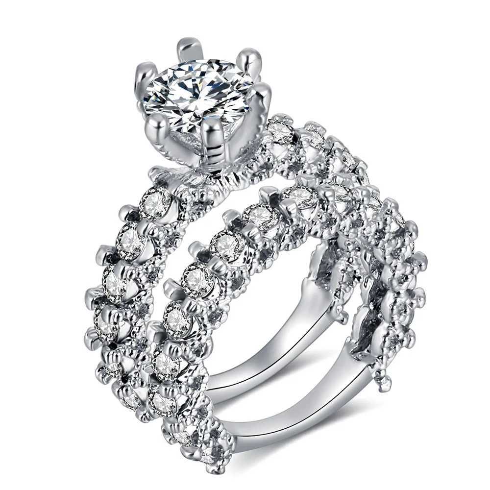 IPARAM Elegant Zircon Ring Jewelry Silver Engagement Womens Wedding Ring Set 2019 Fashion Zircon Crystal Jewelry W240925