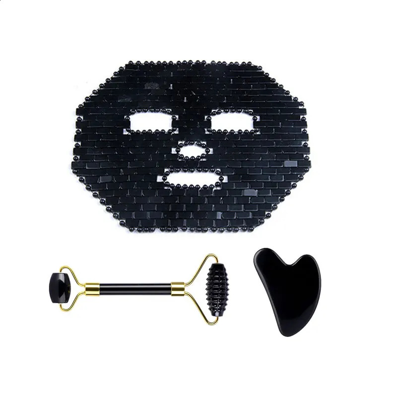 Natural obsidian jade eye mask food scraper massage roller jade lifting skin care melon sand beauty tool 240920