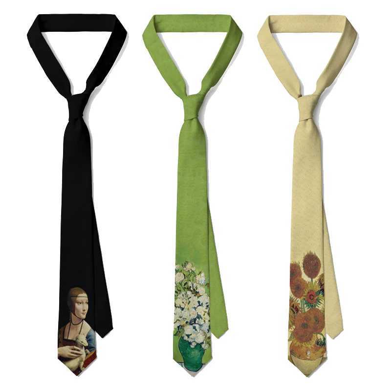 Fashion Art Oil Painting Tie Van Gogh Retro Portrait Casual Business Tie Mens Party Wedding Shirt Accessories Y240925