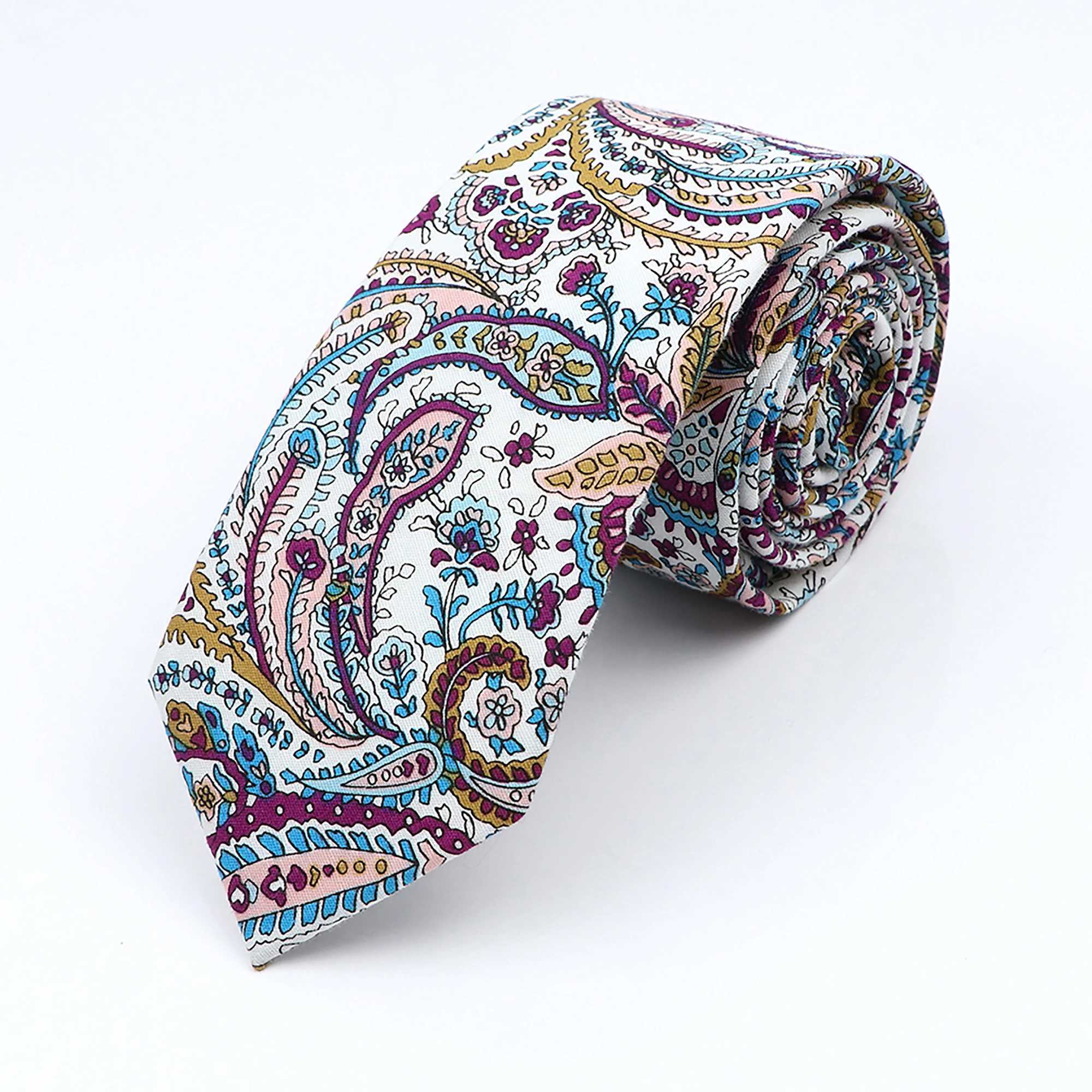 New Floral Elegant Tie For Men Wen 100% Cotton Beautif Flower Paisley Necktie Narrow Skinny Cravat Wedding Casual Corbatas X250407