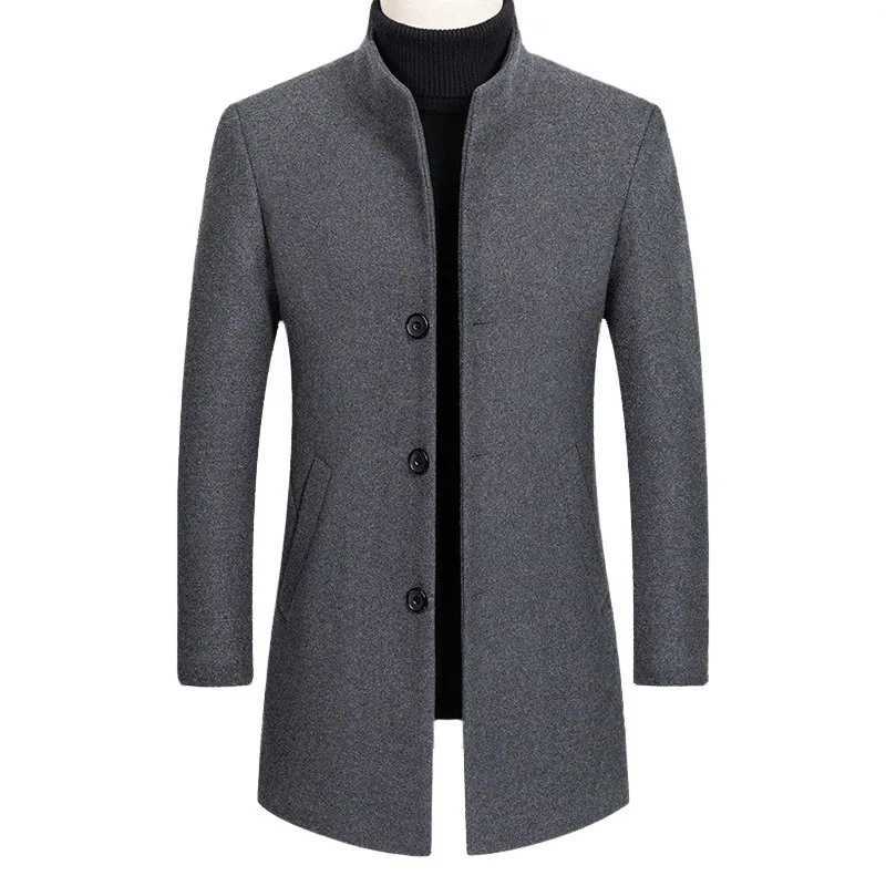 Korean version woolen coat mens autumn and winter thickened casual versatile windbreaker mens mid length winter coat Y240924