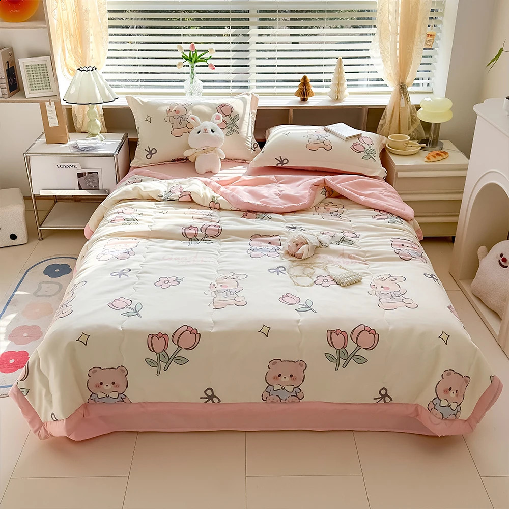 YanYangtian Summer Quilt Thin Corrugated Blanket Cute Printing Four Seasons Quilt Bedding Down Quilt Blanket Comfortable Twin Bed 240923
