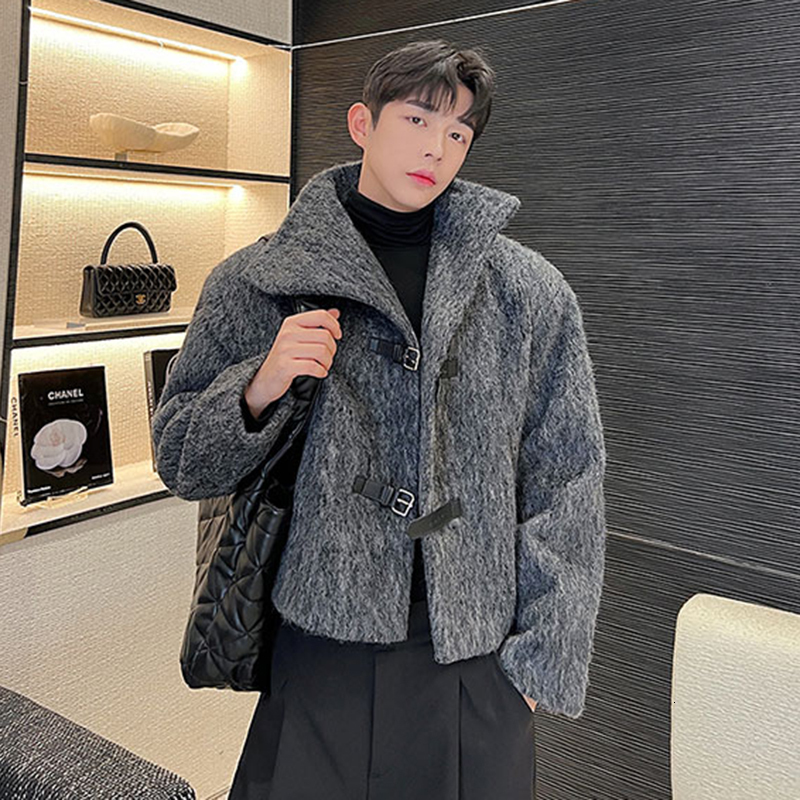 IEFB Wool Coat Trend Men's Autumn Winter Design Thickened Grey Woolen Cloth Leather Button Stand Collar Short Windbreaker 9C2080