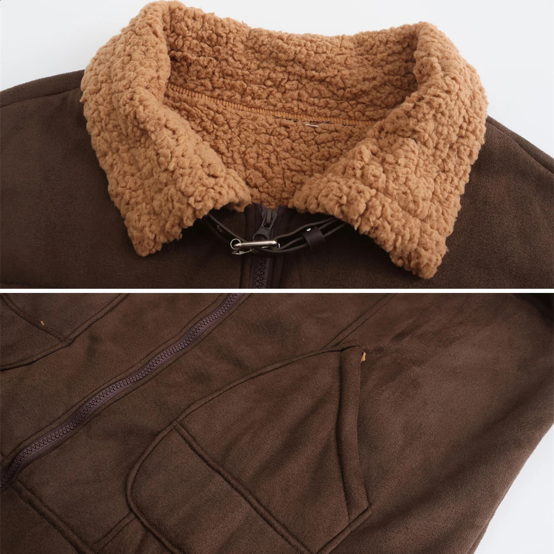 Mens suede and fur jacket mens motorcycle jacket thick and warm artificial leather jacket big collar outdoor jacket 240913bj