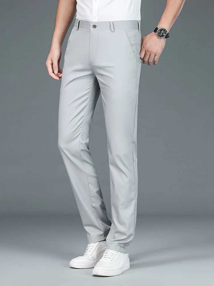 High Quty Luxury Straight Business Suit Pants Men Bamboo Fiber Designer Spring Summer Elegant Casual Long Formal Trouser Male M240924