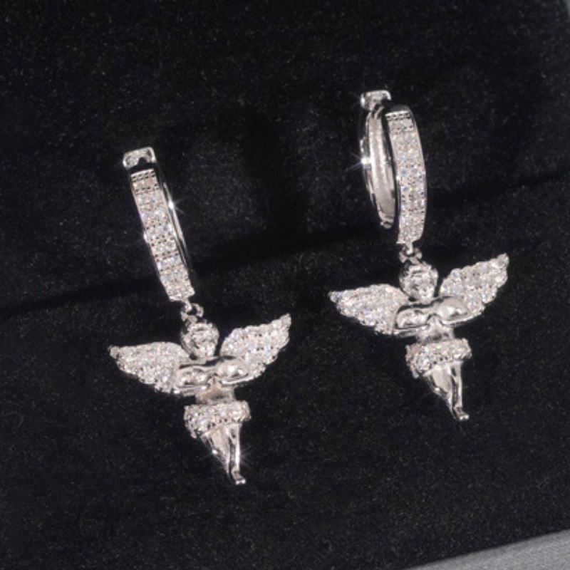 Pass Test Men Women Moissanite Earrings S925 Silver White Gold Plated Moissanite Angle Hoops Earrings Jewelry Gift for Friend