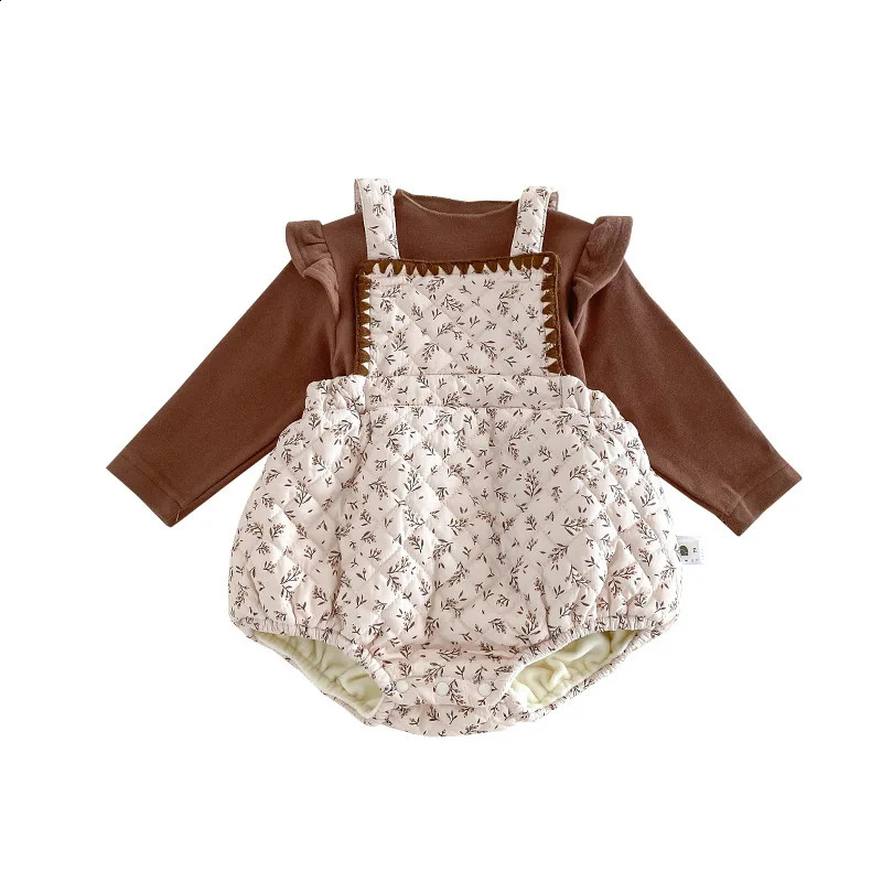 Winter Baby Girl Clothing Set Cotton Long Sleeve Top with Velvet Pendant jumpsuit Thick Warm Coat 240925