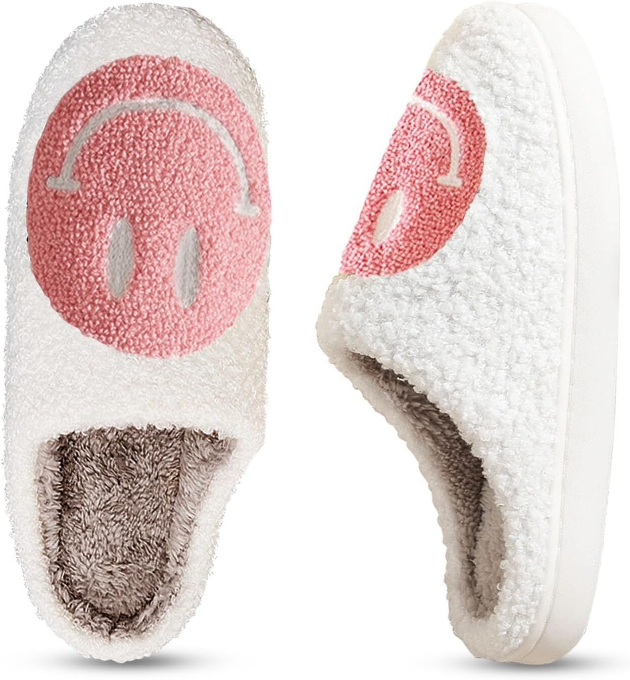 Smile Face for Women Happy face slippers Retro Soft Plush Warm Slip-on Slippers, Cozy Indoor Outdoor Slippers