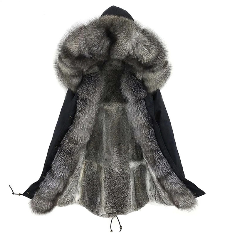 LaVelache Winter True Fox Fur Coat Long Parka Mens Rabbit Lining Natural Collar Thick Warm Jacket 240925