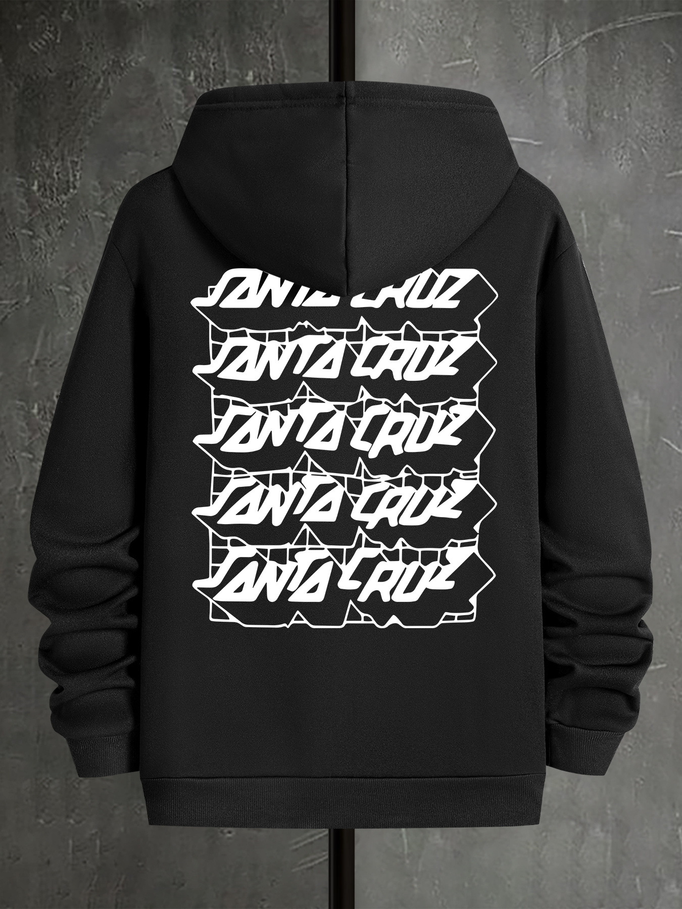 Santa Cruz Inspired Geometric Print Hoodie - 100% Polyester Casual Knit Fabric with Hood, Front Pocket, Slight Stretch, Regular Fit - Spring/Autumn Se