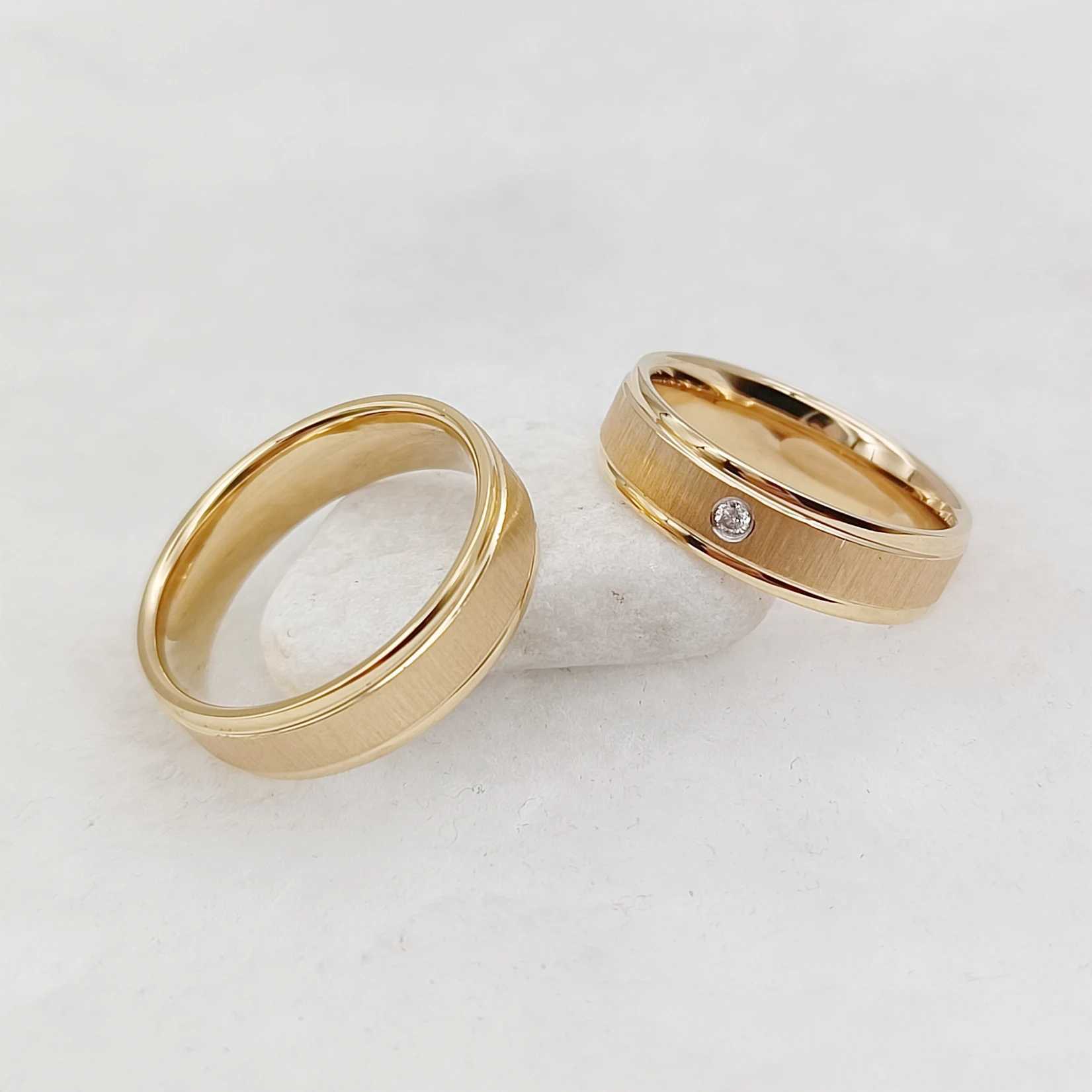 Mens and Womens Wedding Ring Set Handmade Unique Design Matte 24k Gold Plated Titanium Jewelry Couple Ring W240925