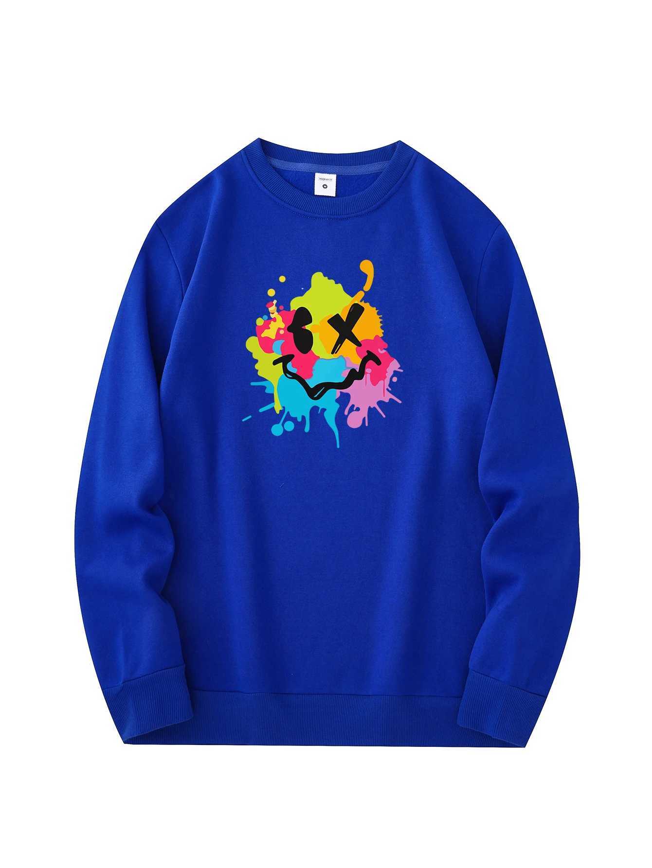 Mens new fashionable round neck sweater casual and daily comfortable round neck sweatshirt pigment printing mens jacketX240925