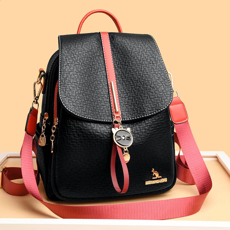 Womens large capacity backpack wallet womens retro bag school travel highquality leather 240724