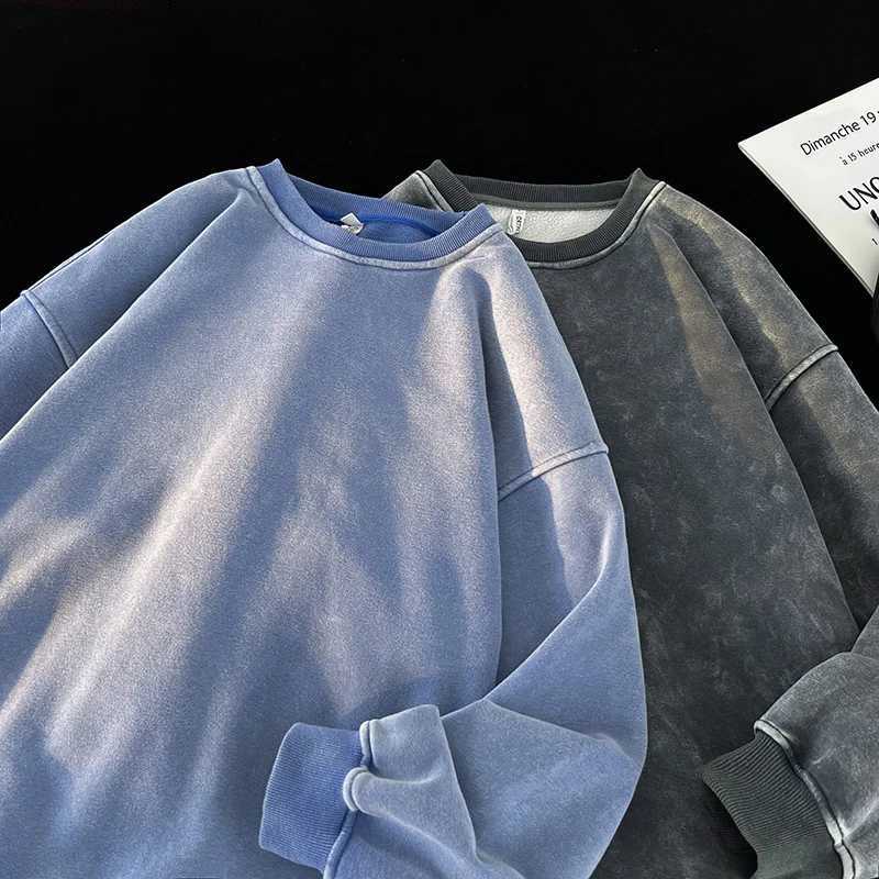 New Autumn Round Neck Washed Mens Hoodie Sweatshirt Couple Long Sleeve Loose Europe and America Street Boy Pullover SweaterX240925