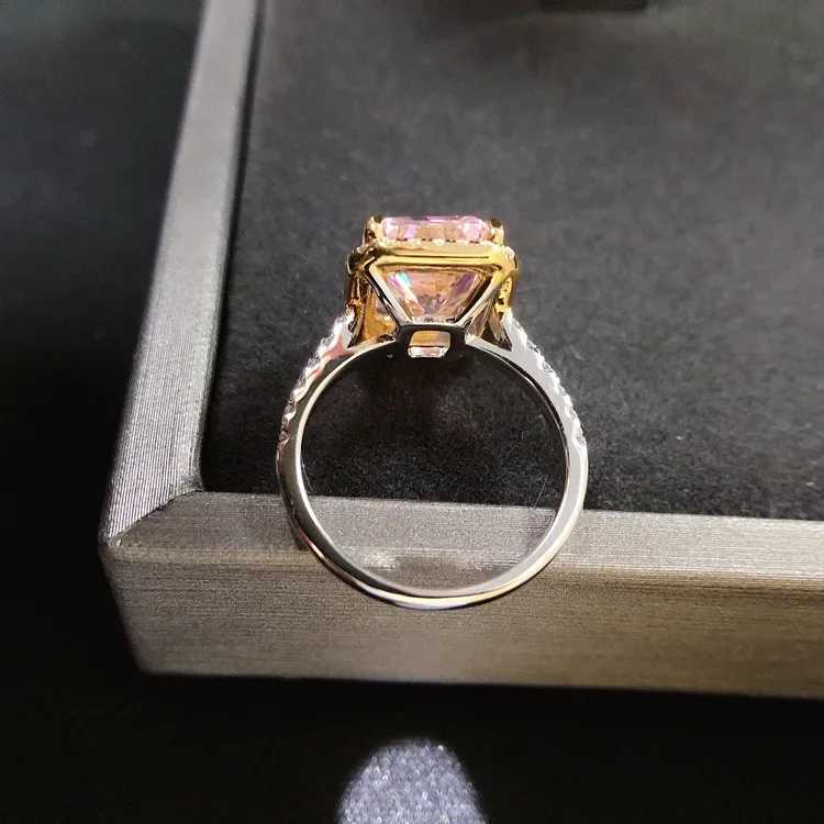 Solid color 14K white gold AU585 white gold PT950 5-carat pink diamond ring Pink diamond fashionable simple square diamond ring W240925