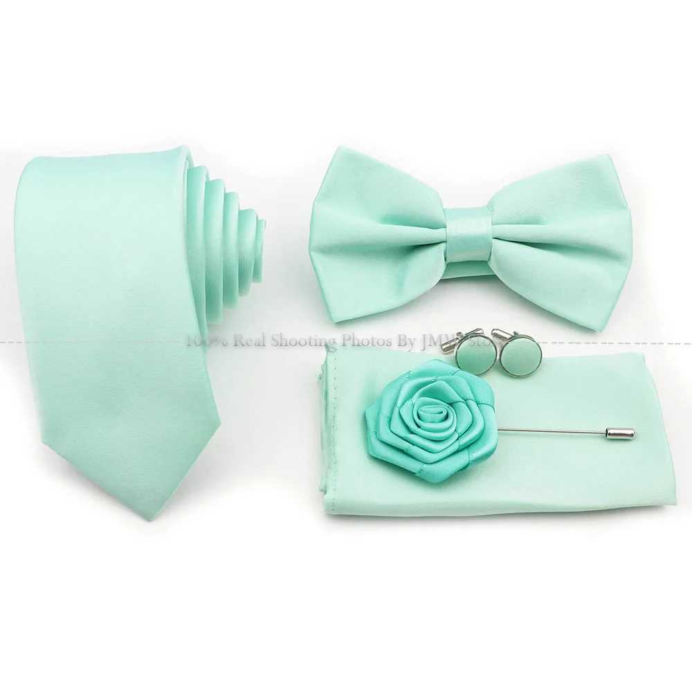 Hot S Purple Sage Green Tie Set Polter Necktie Bow Cufflinks Brooch for Gro Set Wedding Tie Shirt Accessories Y240925